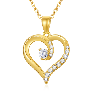 10K Gold Cubic Zirconia Heart Pendant Necklace-41