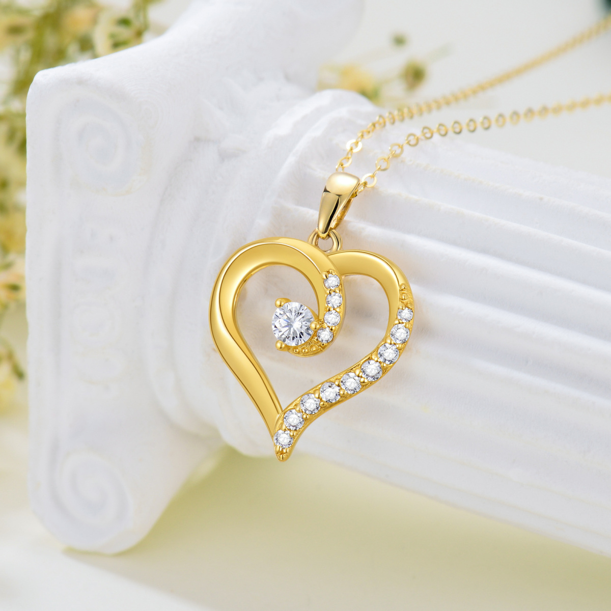 14K Gold Cubic Zirconia Heart Pendant Necklace-3