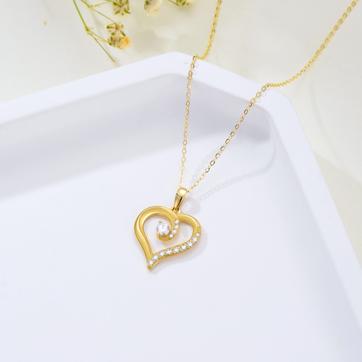 14K Gold Cubic Zirconia Heart Pendant Necklace-4