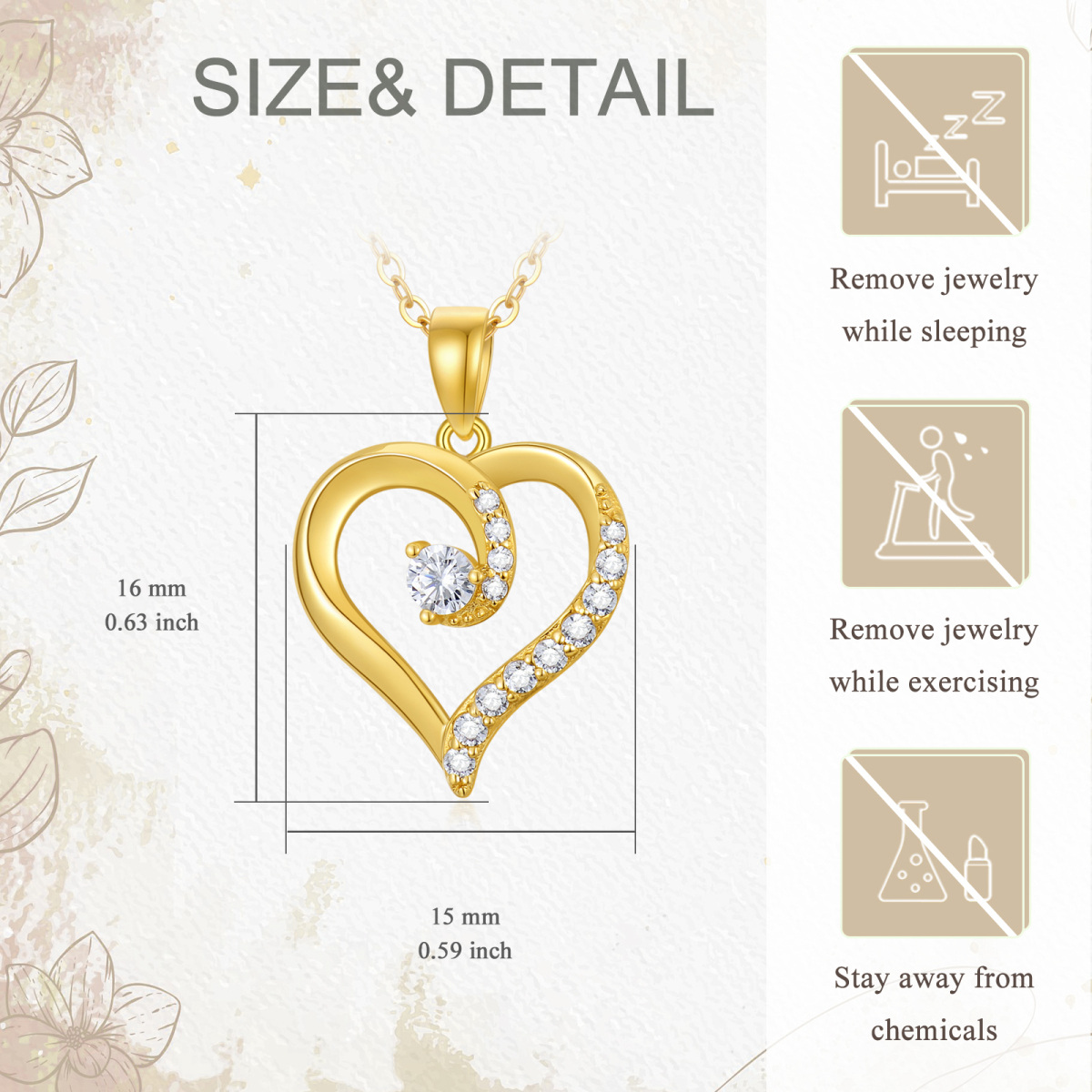 14K Gold Cubic Zirconia Heart Pendant Necklace-5