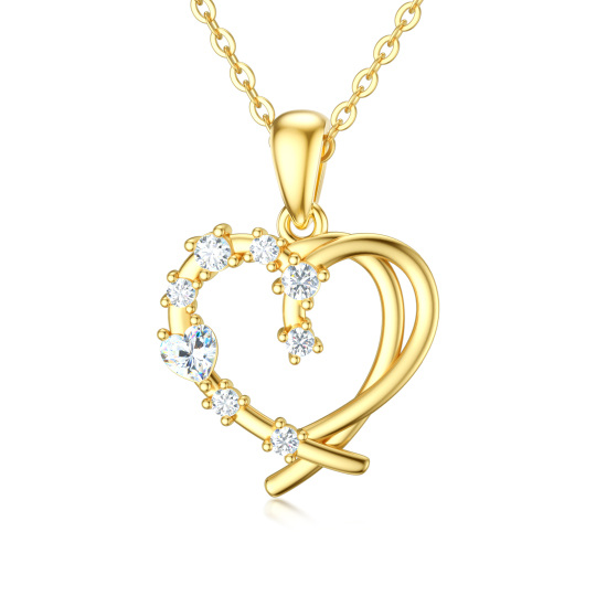 Collana con ciondolo a forma di cuore in oro giallo 14K con zirconi cubici e cuore per donna