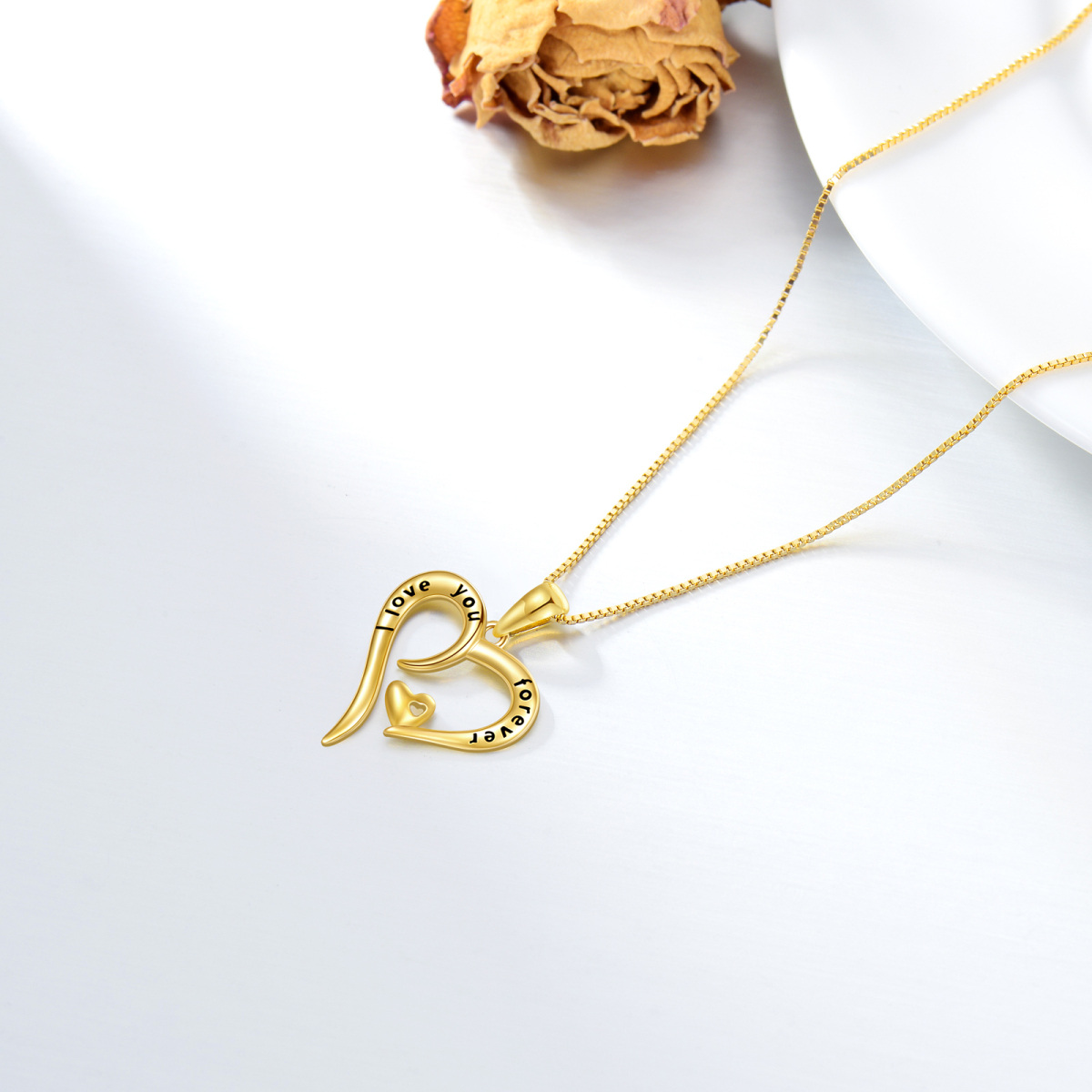 14K Gold Heart Pendant Necklace For Women-5