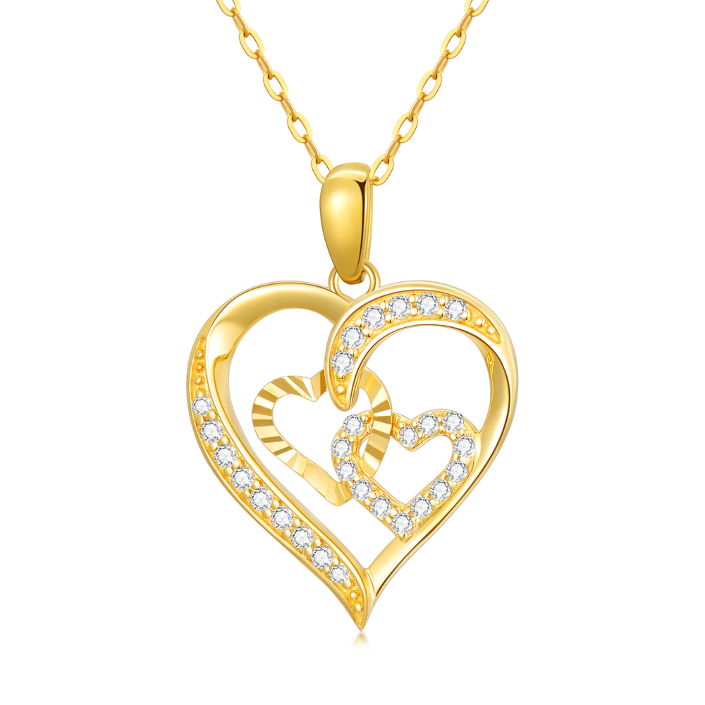 Collana da donna con ciondolo a forma di cuore intrecciato con zirconi cubici in oro 14 carati-1