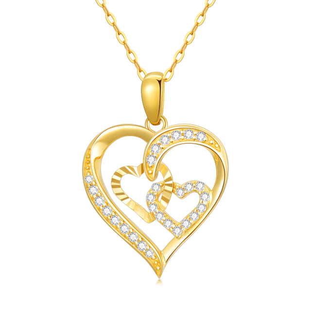 14K Gold Cubic Zirconia Interlocking Hearts Pendant Necklace For Women