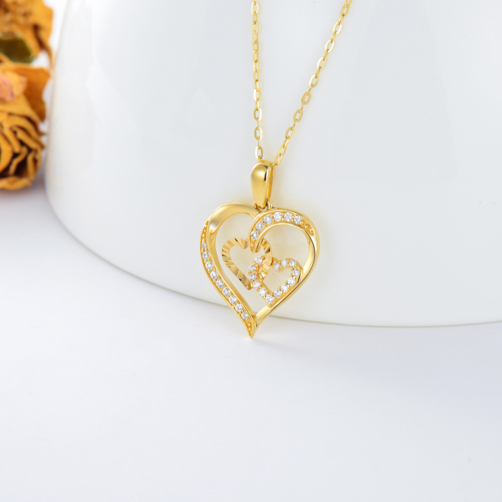 Collana da donna con ciondolo a forma di cuore intrecciato con zirconi cubici in oro 14 carati-3