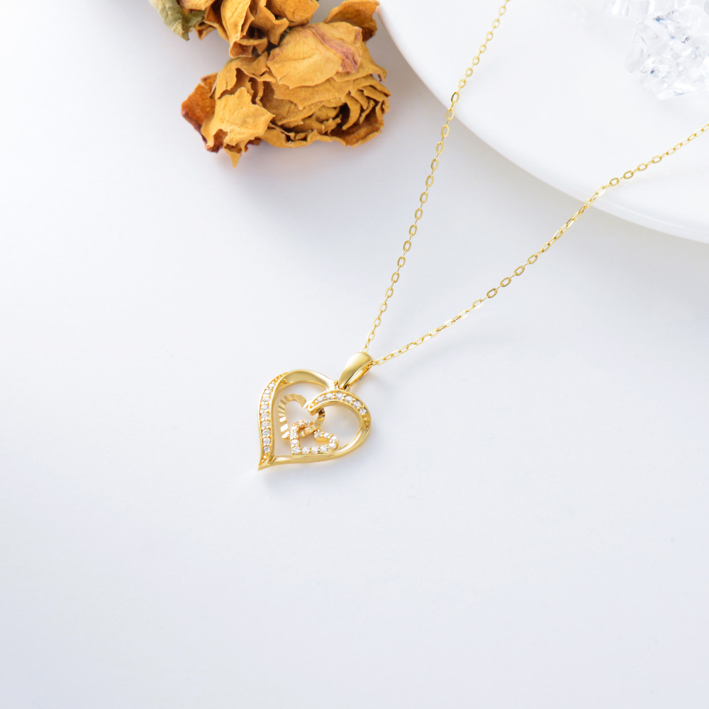 Collana da donna con ciondolo a forma di cuore intrecciato con zirconi cubici in oro 14 carati-4