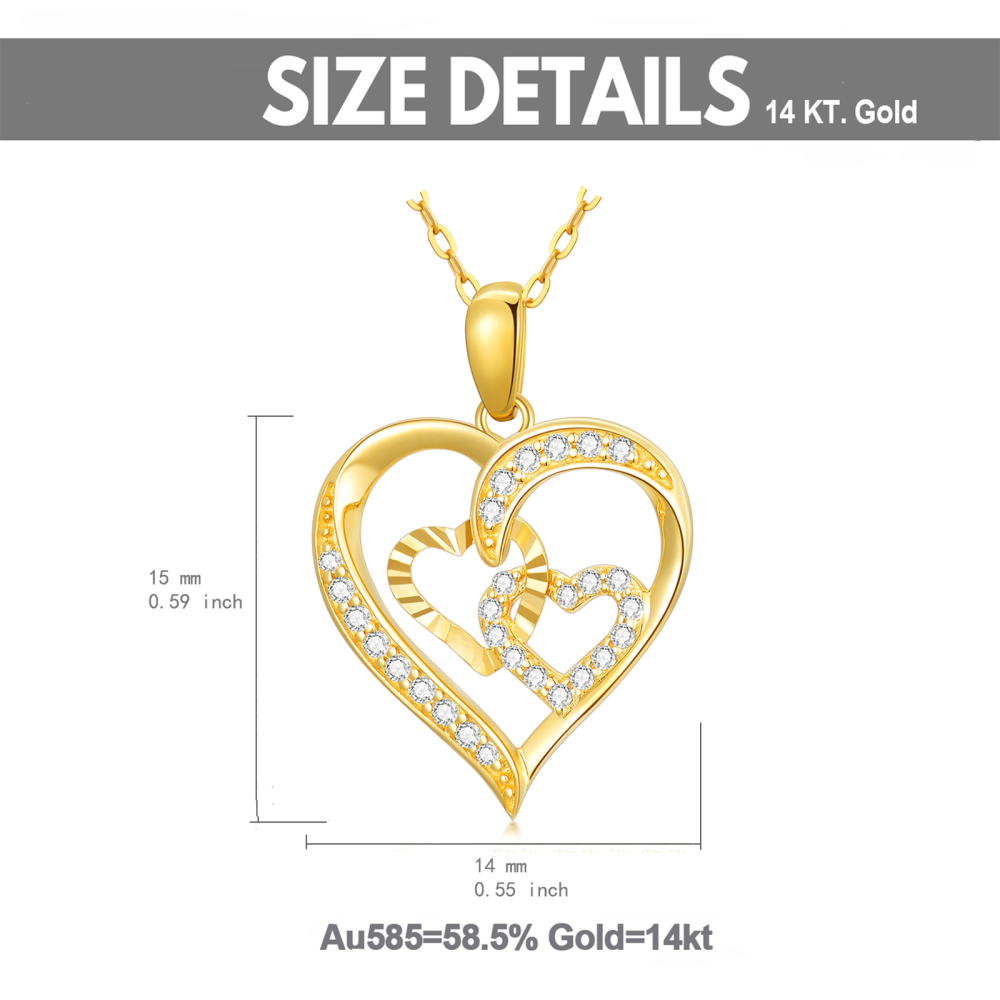 Collana da donna con ciondolo a forma di cuore intrecciato con zirconi cubici in oro 14 carati-6
