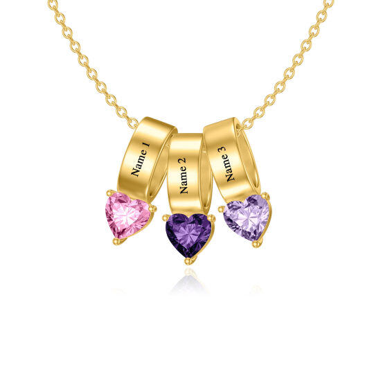 10K Gold Heart Cubic Zirconia Personalized Birthstone & Classic Name Pendant Necklace For Women