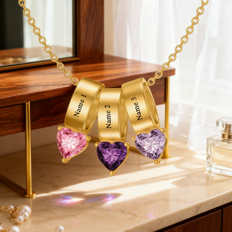 Collar con colgante de oro blanco de 14 quilates con circonita cúbica talla corazón, piedra natal personalizada y nombre clásico personalizado.-2