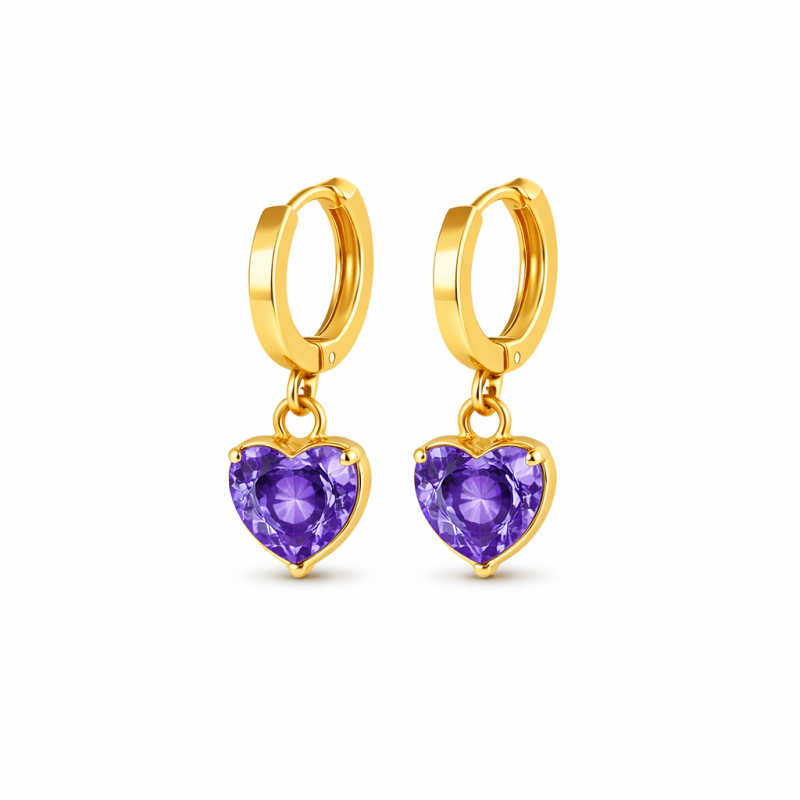 Boucles d'oreilles pendantes en or 14 carats en forme de cœur, personnalisées avec pierre de naissance-1