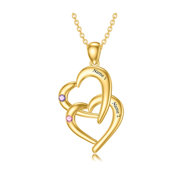 14K Gold Heart Cubic Zirconia Personalized Birthstone and Engraving Heart Pendant Necklace-1