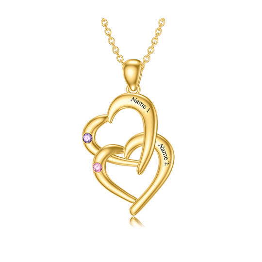 14K Gold Heart Cubic Zirconia Personalised Birthstone Engraving Heart Pendant Necklace For Women