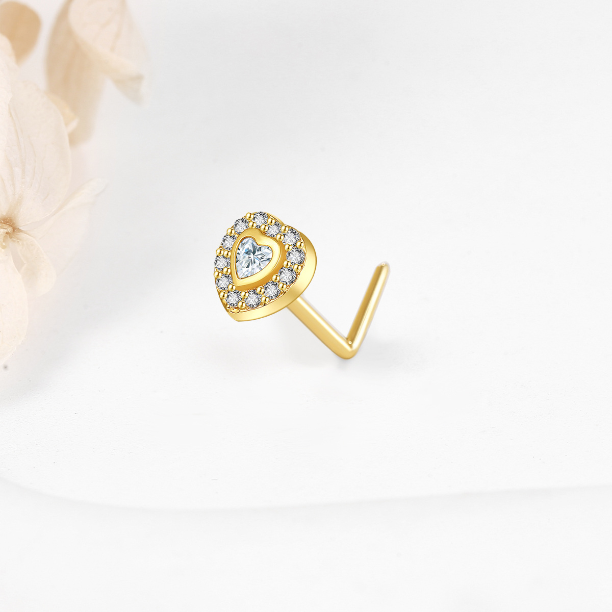 Anello al naso con pietra portafortuna personalizzata a forma di cuore in oro 18K-3