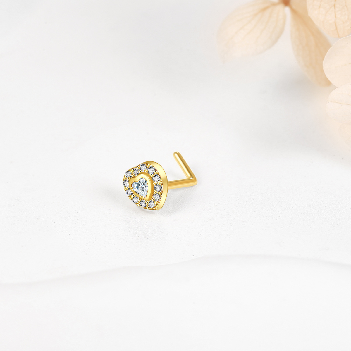 Anello al naso con pietra portafortuna personalizzata a forma di cuore in oro 14K-4