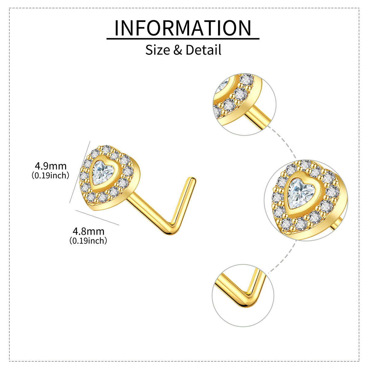 18K Gold Herz Personalisierter Nasenring mit Geburtsstein-5