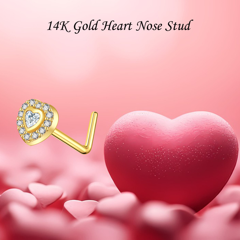 18K White Gold Cubic Zirconia Personalized Birthstone & Heart Nose Ring-6