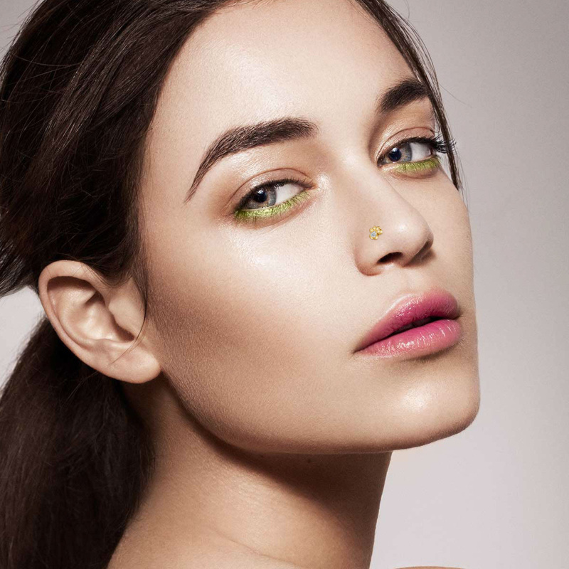 Anillo nasal en forma de L con forma de corazón, circonita cúbica y piedra natal personalizada, de oro de 10 quilates.-2