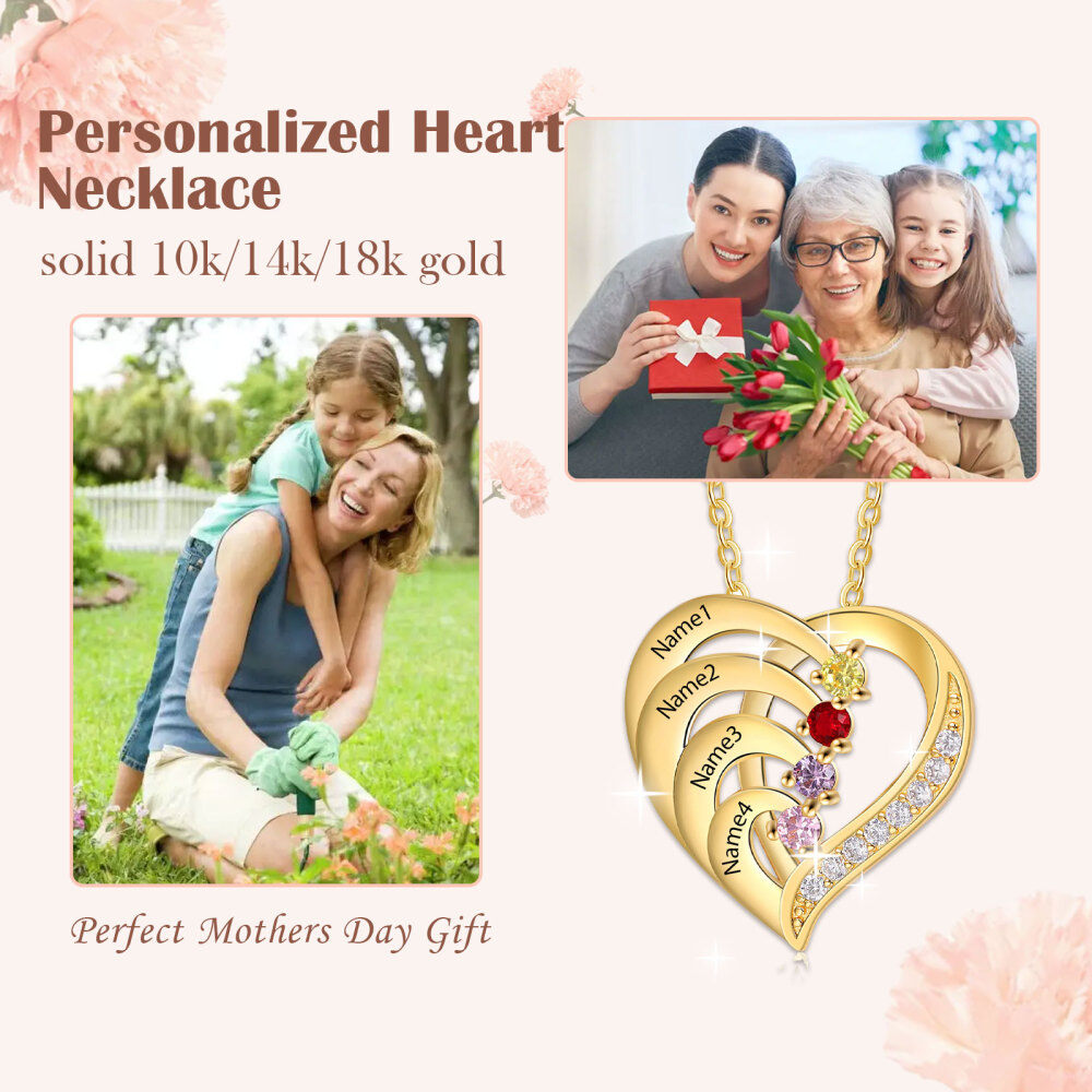 10K Gold Heart Personalized Name & Birthstone Pendant Necklace-6