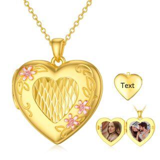 10K Gold Heart Personalized Photo Locket Necklace with Engraved Word-19