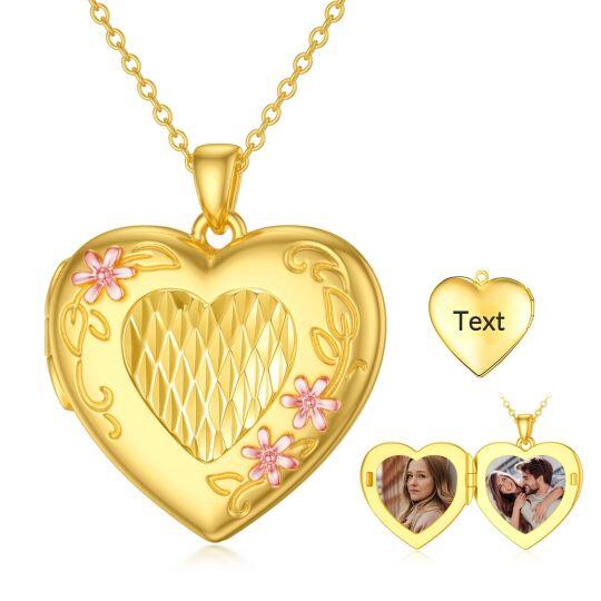 10K Gold Heart Personalized Photo Locket Necklace with Engraved Word