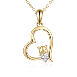 10K Gold Heart Cubic Zirconia Pig Pendant Necklace For Women-41