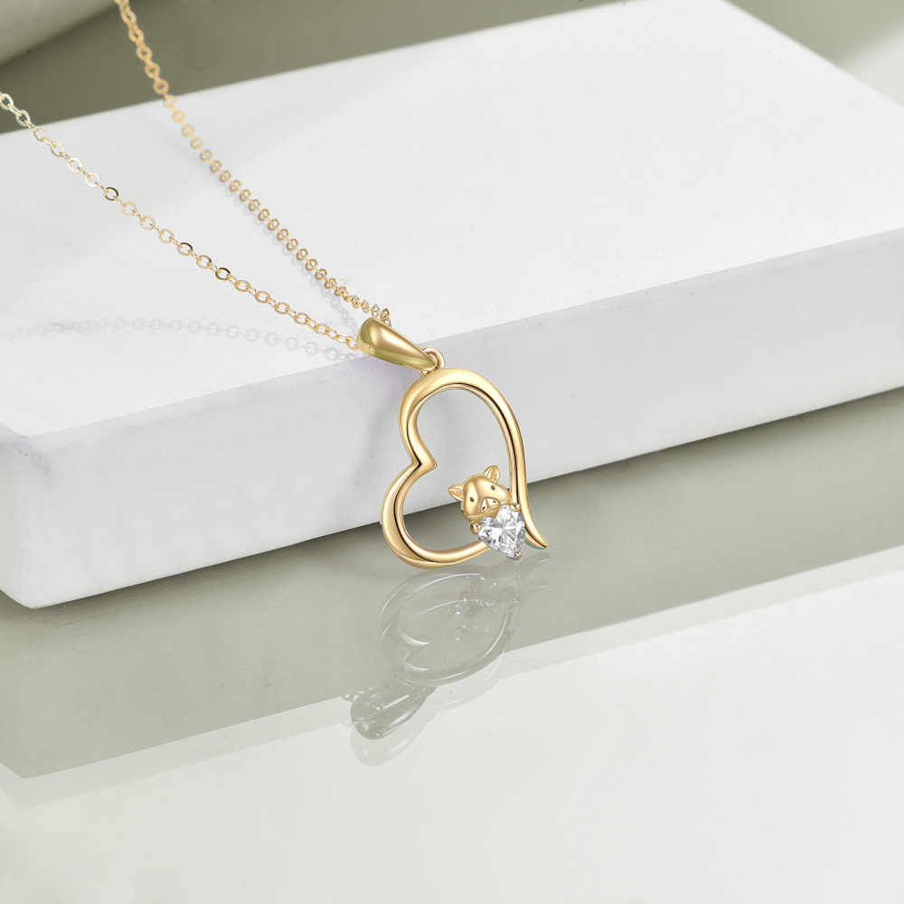 10K gouden hart zirkonia varken hanger ketting voor dames-3