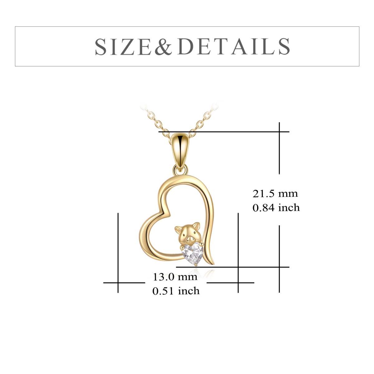 14K Gold Heart Cubic Zirconia Pig Pendant Necklace For Women-6