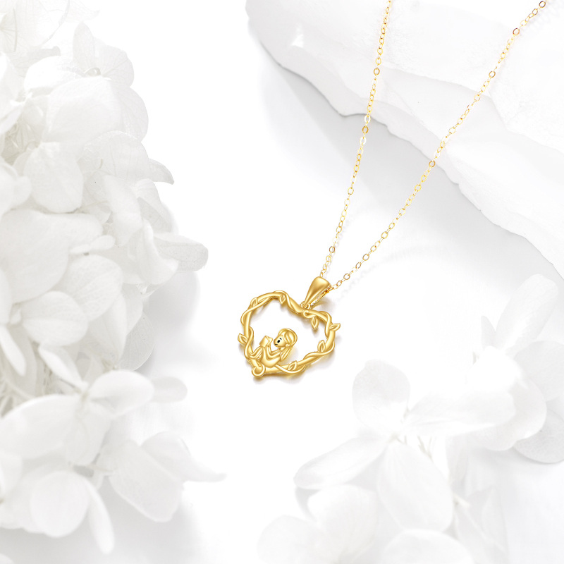 18K Gold Heart & Reading Girl Pendant Necklace-3