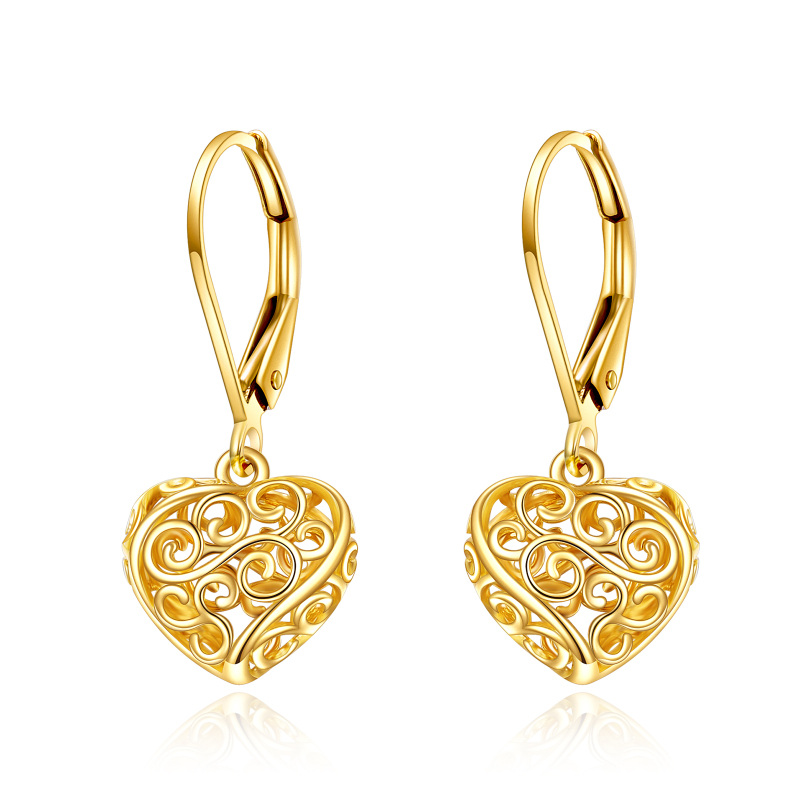 Pendientes de oro de 10 quilates con forma de corazón y lazo-1