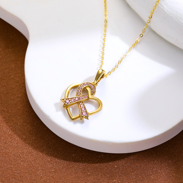 Collana con ciondolo a cuore e nastro con zirconia cubica in oro 14K-4