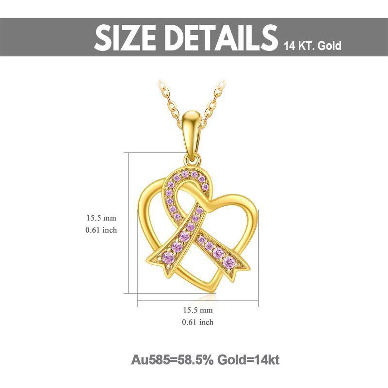 14K Gold Cubic Zirconia Heart & Ribbon Pendant Necklace-6