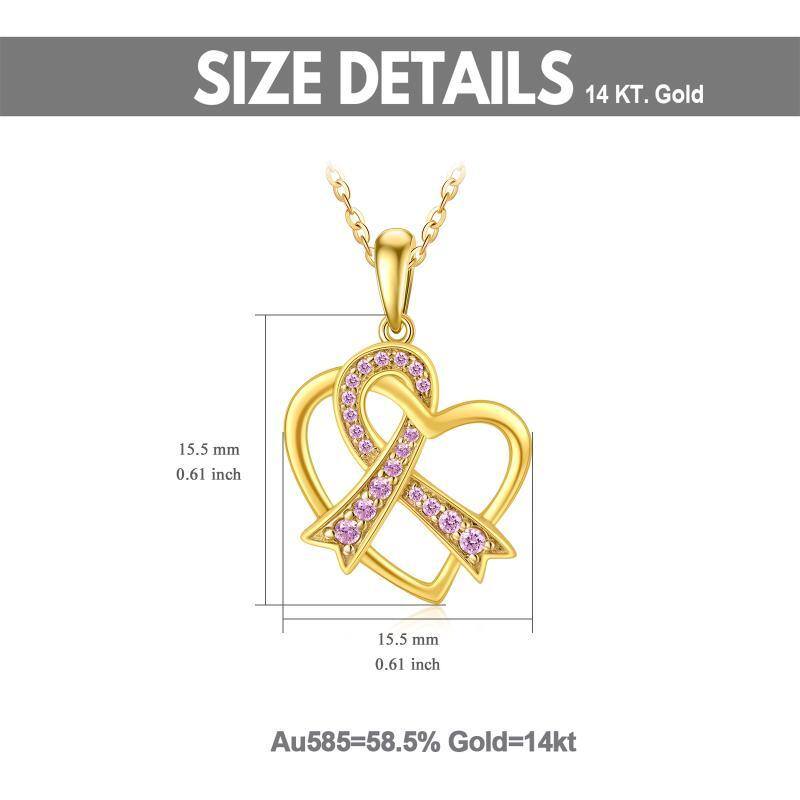10K Gold Cubic Zirconia Heart & Ribbon Pendant Necklace-6