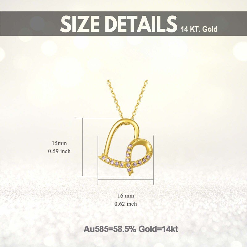10K Gold Cubic Zirconia Heart & Ribbon Pendant Necklace-5