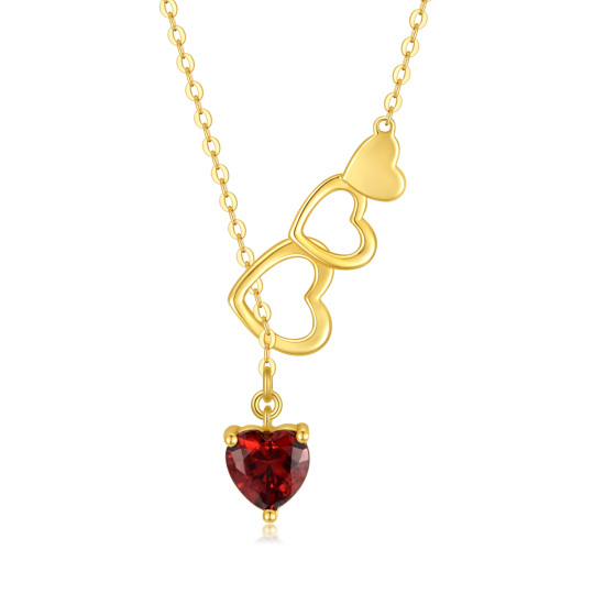 Cuore d'oro 14K a forma di cuore con zirconia cubica e collana a Y regolabile con cuore