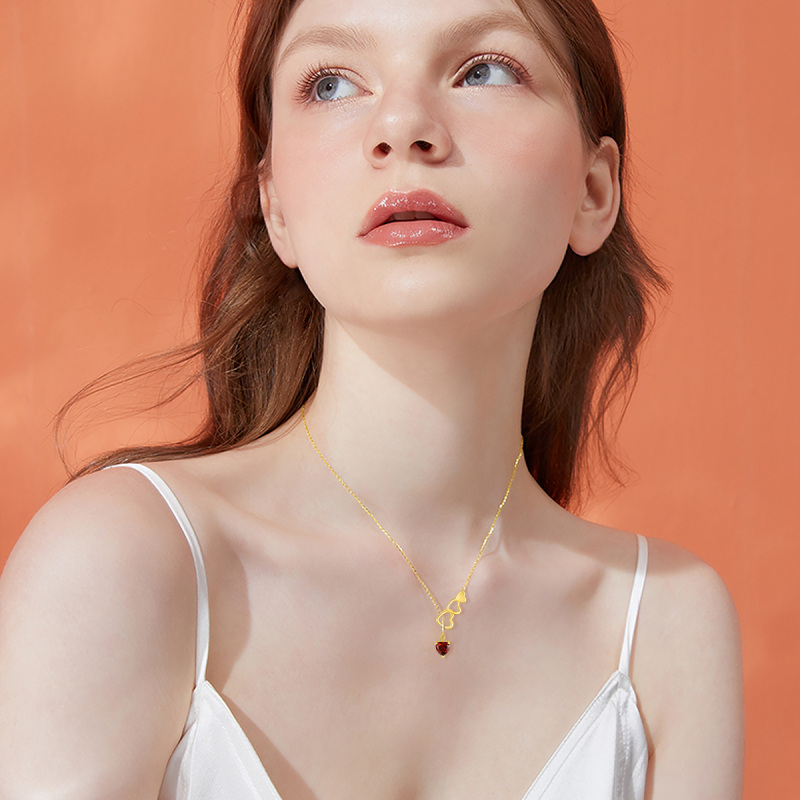 Collar ajustable en forma de Y con circonita cúbica tallada en forma de corazón de oro blanco de 10 quilates-2