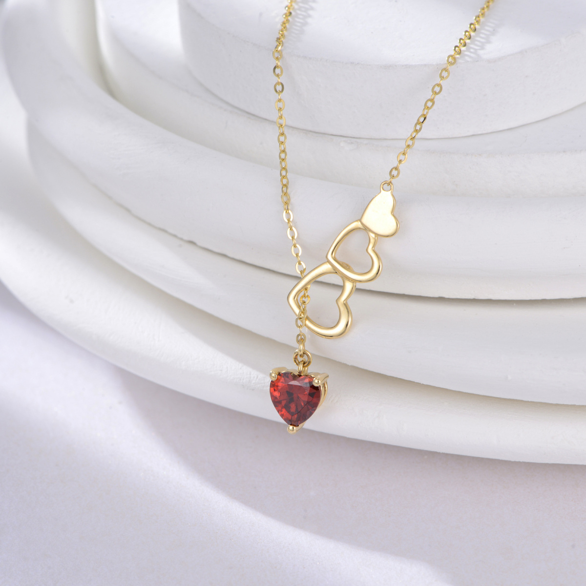 14K Gold Heart Cubic Zirconia Heart With Heart Adjustable Y Necklace For Women Best Friend-3