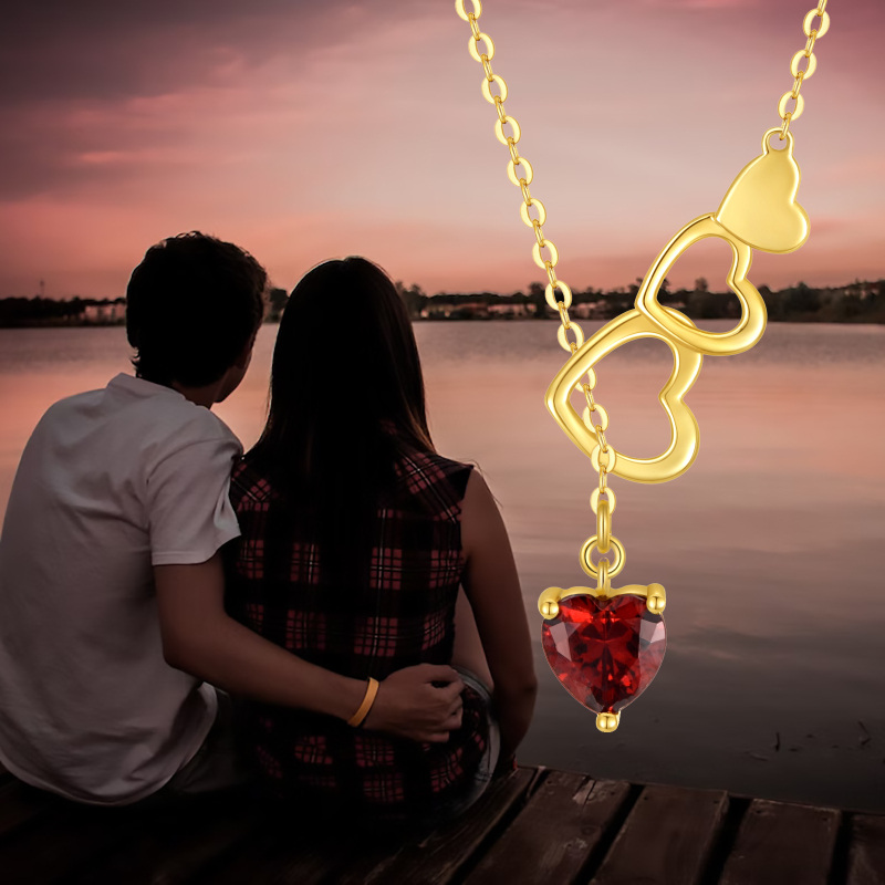 Collar ajustable en forma de Y con circonita cúbica tallada en forma de corazón de oro blanco de 10 quilates-5