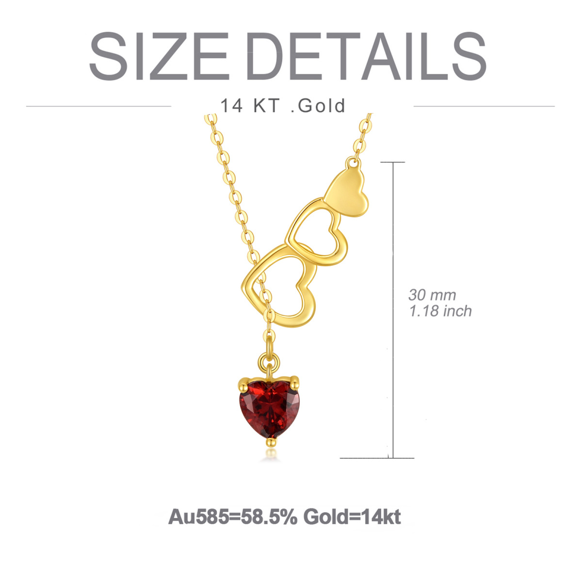 14K Gold Heart Cubic Zirconia Heart With Heart Adjustable Y Necklace For Women Best Friend-6