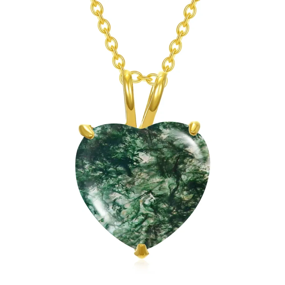 10K Gold Heart Agate Pendant Necklace For Women-1