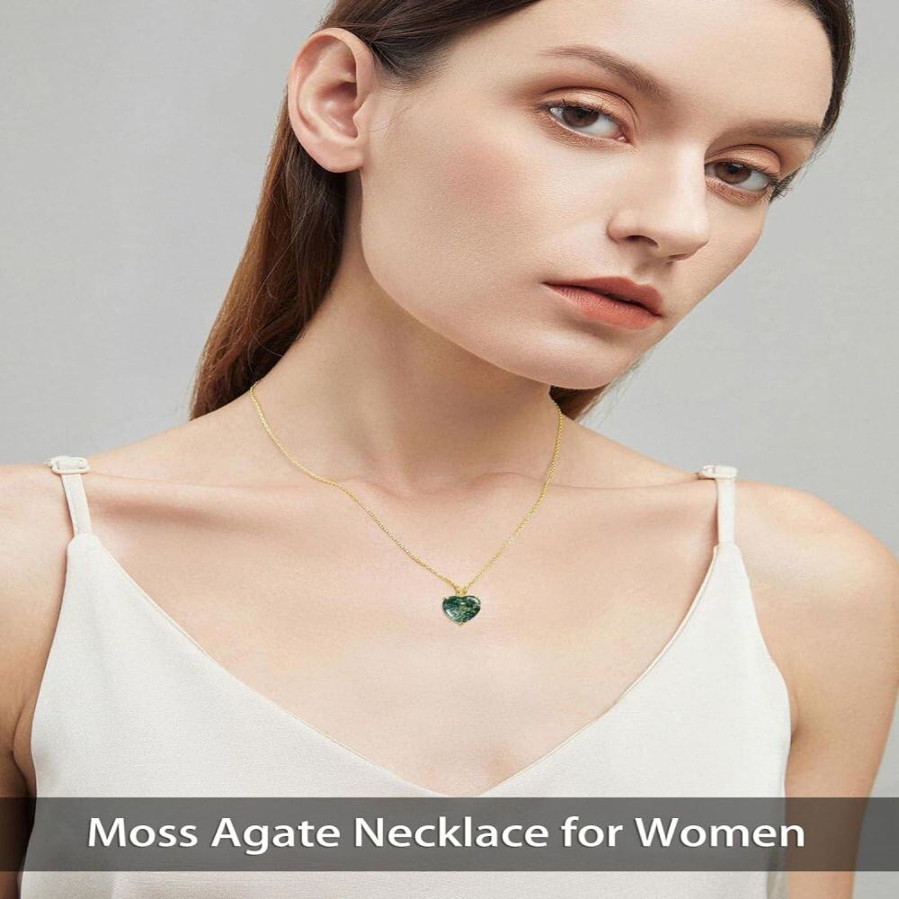 10K Gold Heart Agate Pendant Necklace For Women-2