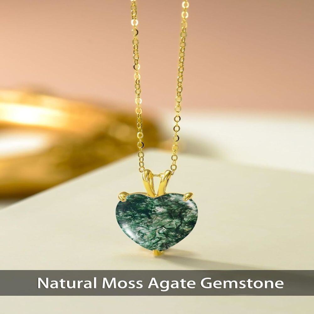 10K Gold Heart Agate Pendant Necklace For Women-3