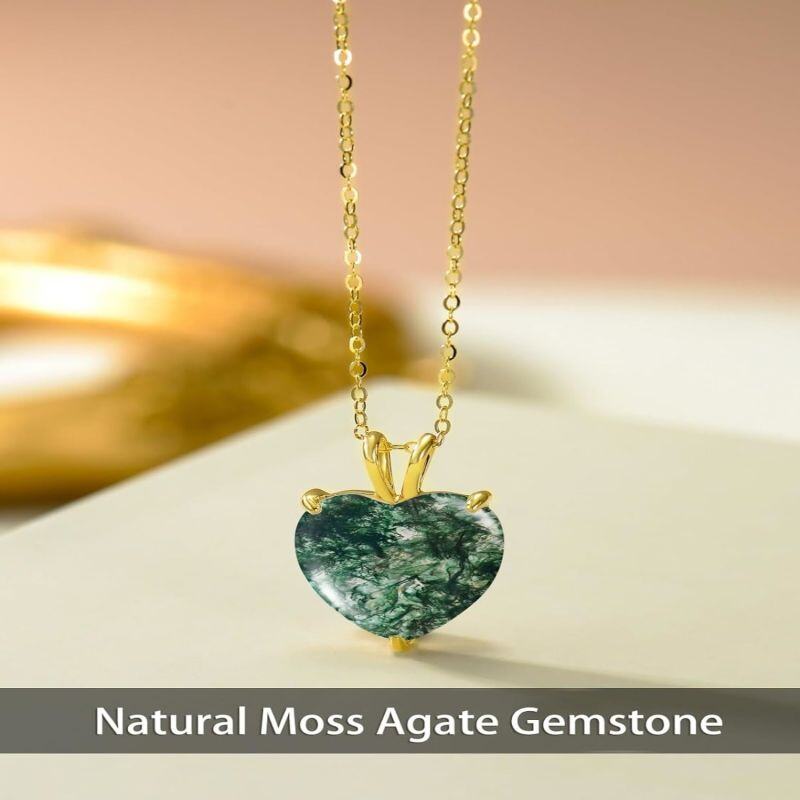 Collier à pendentifs en or 14K en forme de coeur d'agate pour femmes-3