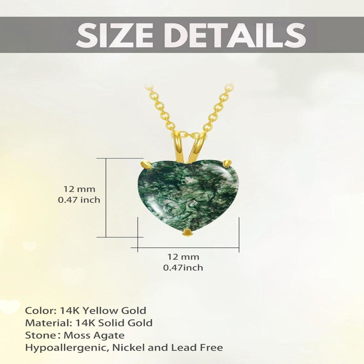 14K Gold Heart Agate Pendant Necklace For Women-4