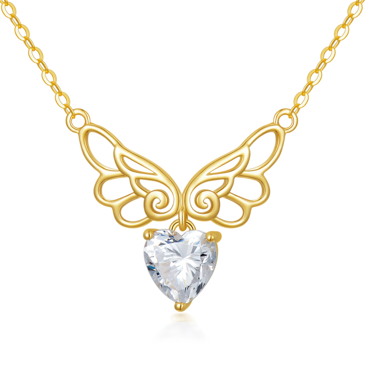 Collier en or 14K avec pendentif aile d'ange en zircon cubique en forme de coeur-1