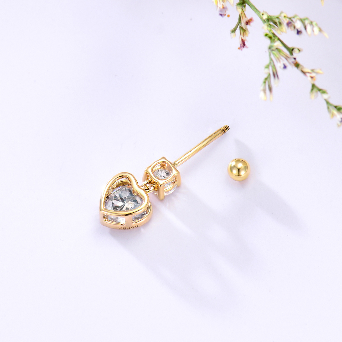 10K Yellow Gold Milgrain Heart Cz Dangle Belly Button Ring For Women-4