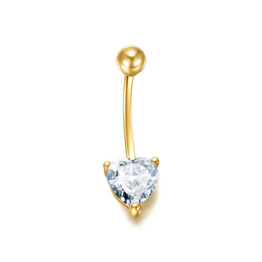 10K Gold Heart Shaped Cubic Zirconia Belly Button Ring