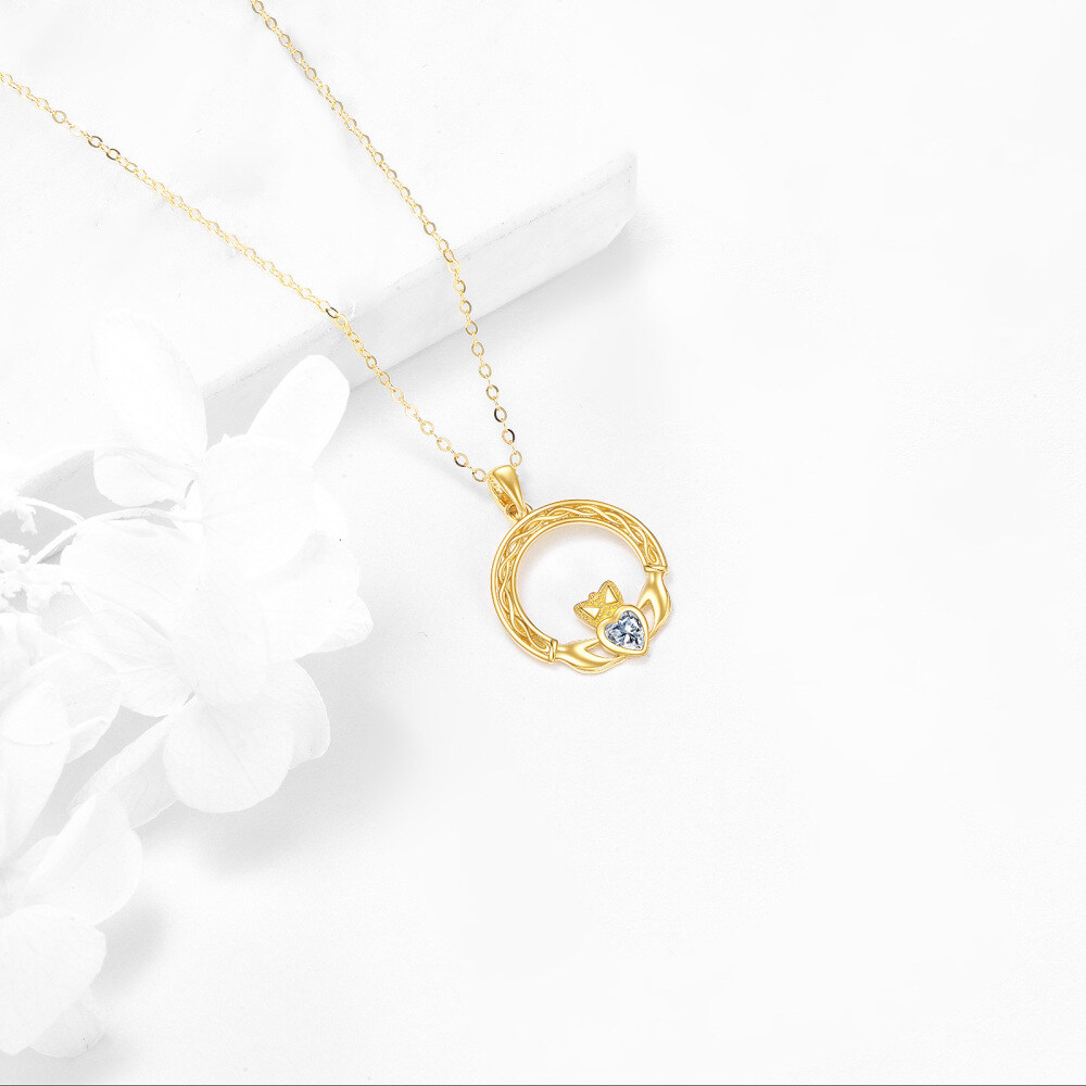 10K Gold Heart Cubic Zirconia Celtic Knot Pendant Necklace For Women-4