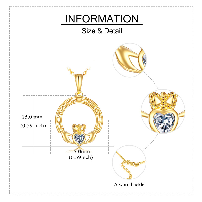 Collana con ciondolo a forma di cuore e nodo celtico in oro bianco 10 carati con zirconi cubici a taglio cuore-5