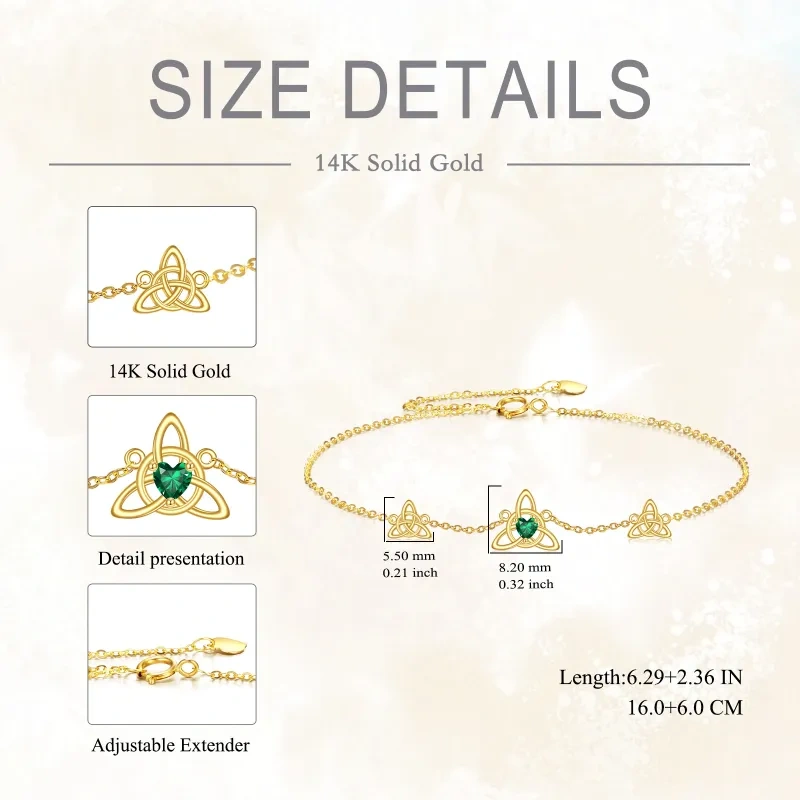 10K Gold Heart Shaped Crystal Celtic Knot Charm Bracelet-5