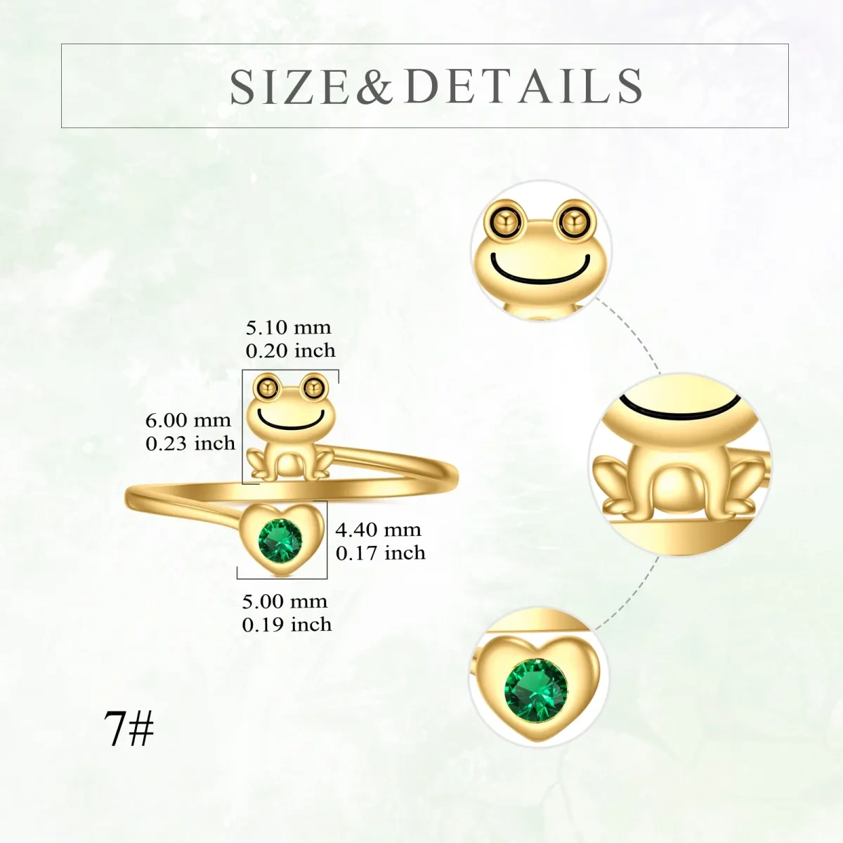 10K Gold Heart Crystal Frog & Heart Open Ring For Women-5